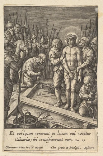 The Preparation of the Cross by Hieronymus Wierix, print, 1553-1619