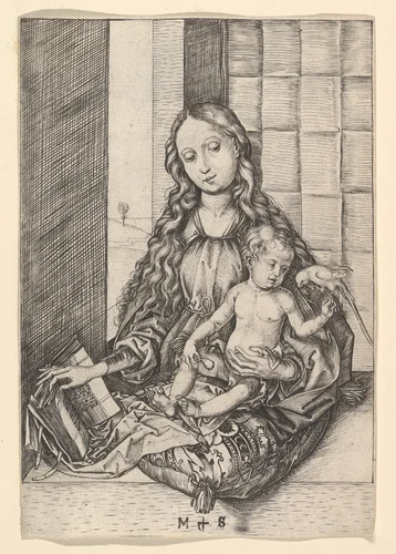 The Madonna and Child with the Parrot by Martin Schongauer, print, 1470-1491