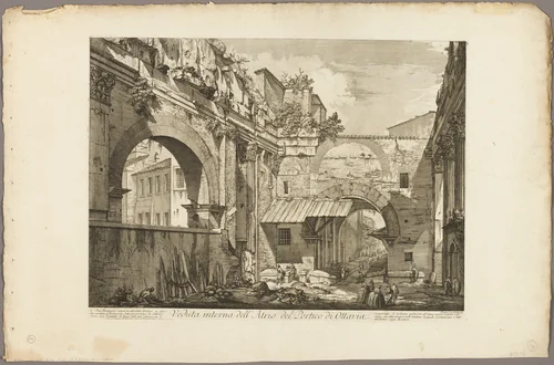 Internal view of the Atrium of the Portico of Octavia, from Views of Rome by Giovanni Battista Piranesi, print, 1750-1759