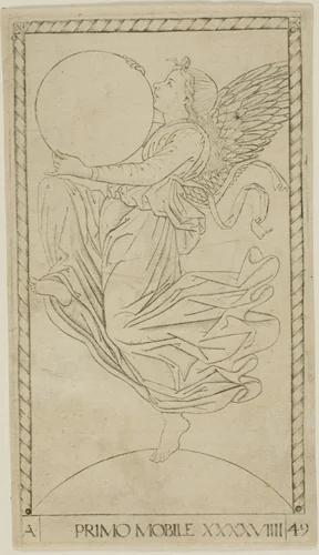 The Angel of the Ninth Sphere, or Primum Mobile, plate 49 from Planets and Spheres by Master of the E-Series Tarocchi, print, 1460-1470