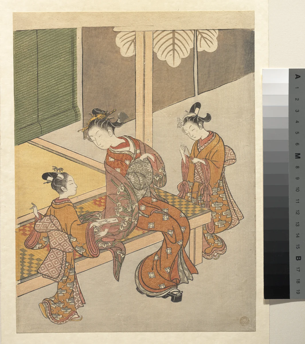 On the Engawa of Tsuta-ya by Suzuki Harunobu (鈴木春信), print, 1755-1777