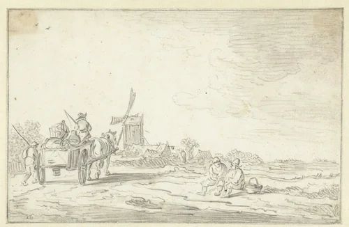 Landschap met boerenkar by anonymous, drawing, 1606-1700