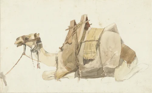 Zittende beladen kameel by George Antoine Prosper Marilhat, drawing, 1821-1847
