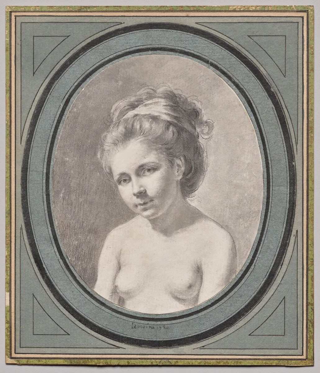 Bust of a Nude Woman by Jacques-Antoine-Marie Lemoine, drawing, 1780