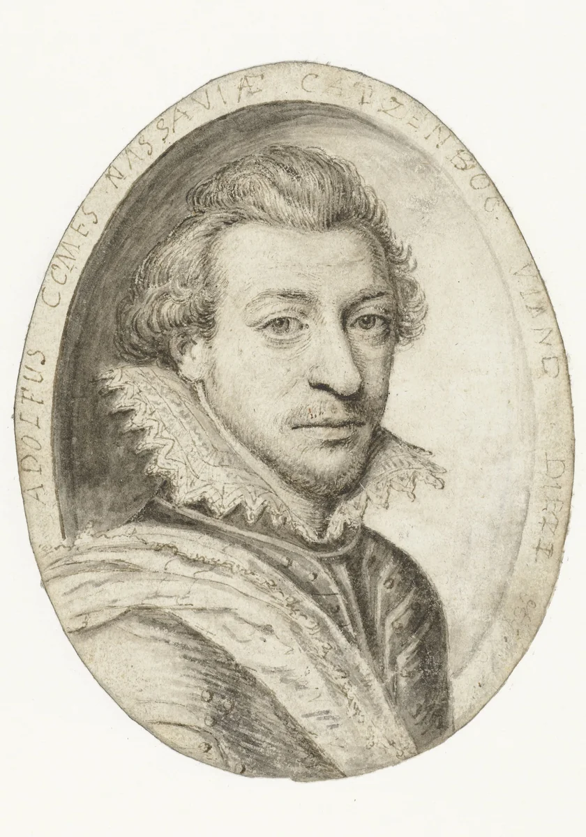 Adolfus Comes Nassaviae Cadzenbog. Viand, Dietz by Crispijn van de Passe, drawing, 1600-1615