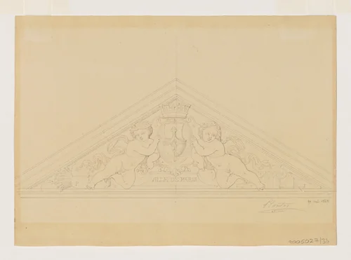 Design for a Pediment inscribed Ville de Paris by Jean-Baptiste Louis Plantar, drawing, 1840-1880