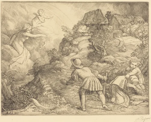 Allegory of the Peasant and Fortune (Le paysan et la fortune: Sujet allegorique) by Alphonse Legros, print, 1837-1911