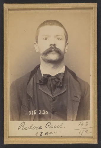 Ridou. Paul, François. 27 (ou 28) ans. Ébéniste. Anarchiste. 8/3/94. by Alphonse Bertillon, photograph, 1894