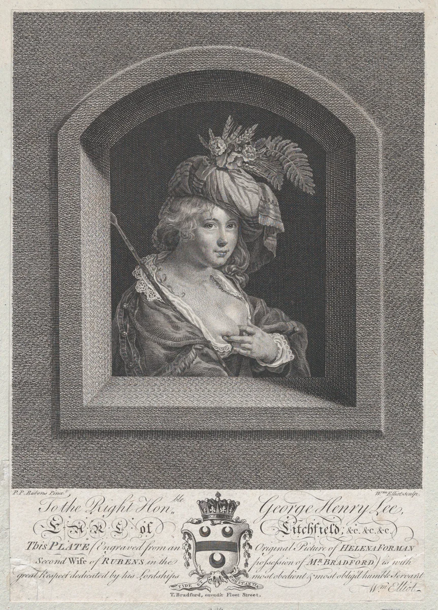 Portrait of Susanna Lunden, sister of Helena Fourment by William Elliot, print, 1763-1766