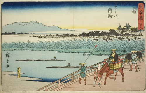 Okazaki: Yahagi River (Okazaki, Yahagigawa)—No. 39, from the series "Fifty-three Stations of the Tokaido (Tokaido gojusan tsugi)," also known as the Reisho Tokaido by Utagawa Hiroshige (歌川広重), print, 1842-1857