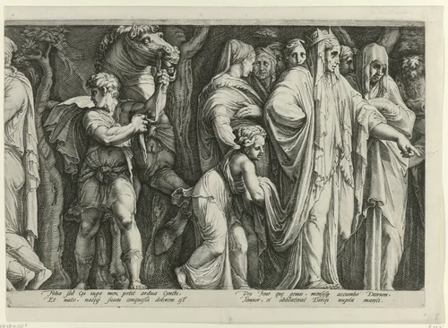 Fries met de bestraffing van Niobe (plaat 6) by Jan Saenredam, print, 1594