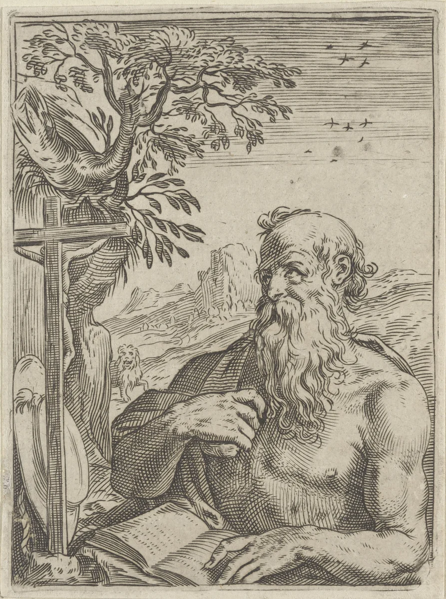 Heilige Hieronymus by Agostino Carracci, print, 1567-1602