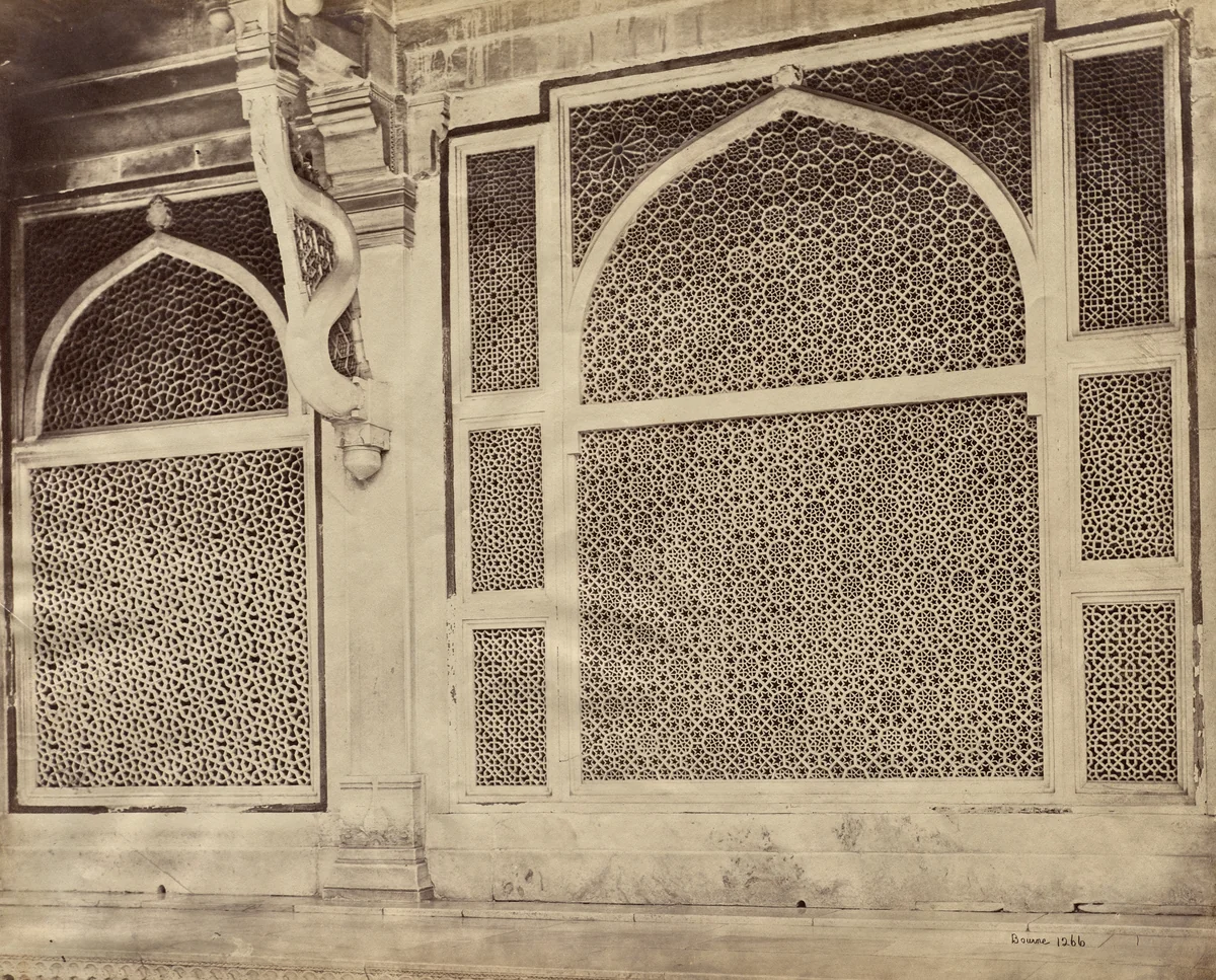 Futtypore Sikri—Two of the Marbled Screens in the Tomb of Sheik Selim Chisti by Samuel Bourne, photograph, 1866