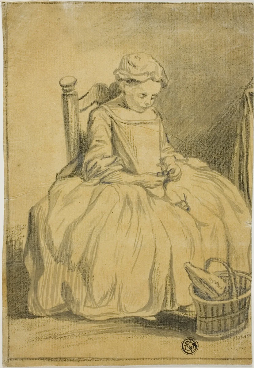 Girl Eating Cherries by Jean Baptiste Siméon Chardin, drawing, 1719-1779
