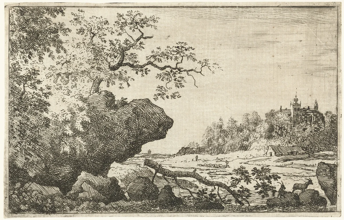 Landschap met afgevallen boomtak by Allaert van Everdingen, print, 1631-1675
