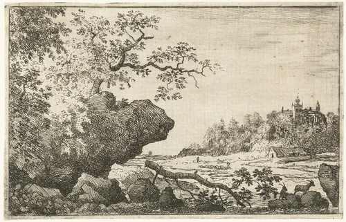 Landschap met afgevallen boomtak by Allaert van Everdingen, print, 1631-1675