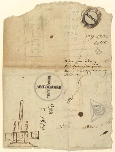 Notes with a studies for the Column of Liberty (Frihedstøtten) by Nicolai Abraham Abildgaard, drawing, 1786-1796