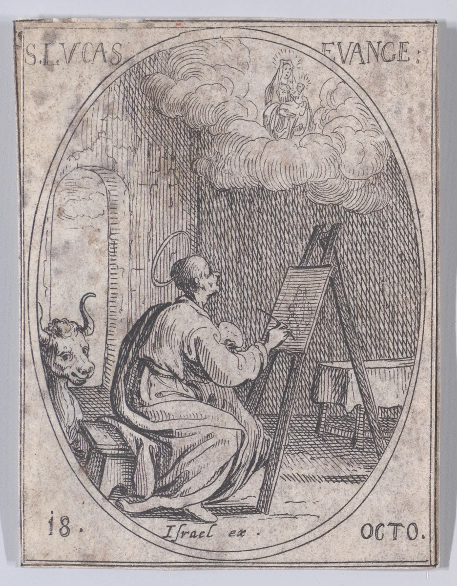 S. Luc, évangéliste (St. Luke, Evangelist), October 18th, from "Les Images De Tous Les Saincts et Saintes de L'Année" (Images of All of the Saints and Religious Events of the Year) by Jacques Callot, print, 1636
