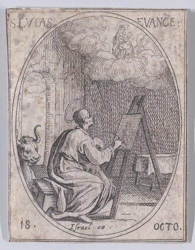 S. Luc, évangéliste (St. Luke, Evangelist), October 18th, from "Les Images De Tous Les Saincts et Saintes de L'Année" (Images of All of the Saints and Religious Events of the Year) by Jacques Callot, print, 1636