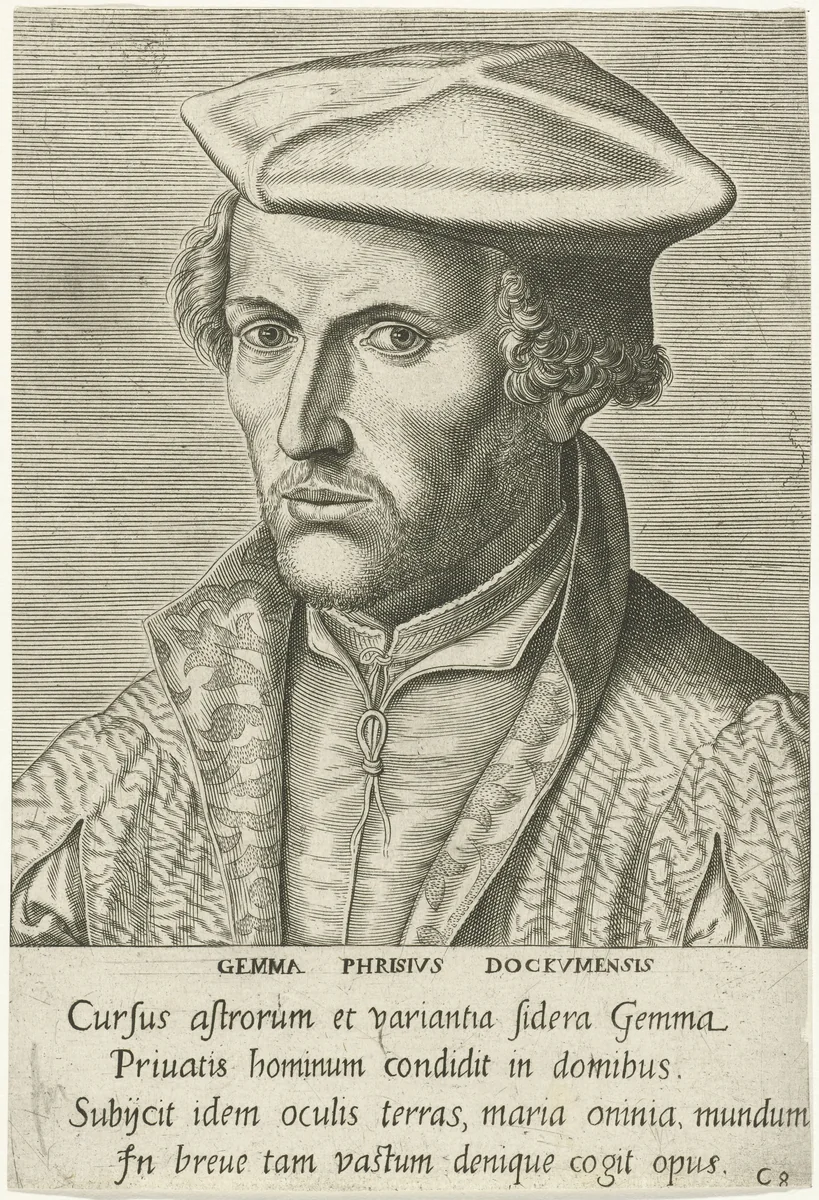 Portret van Gemma Frisius by Philips Galle, print, 1572