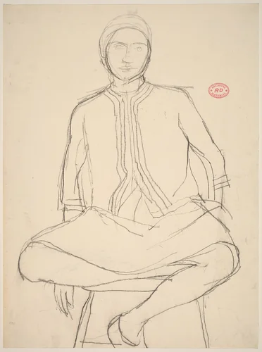 Untitled [female model in a cap seated on a stool] by Richard Diebenkorn, drawing, 1955-1967