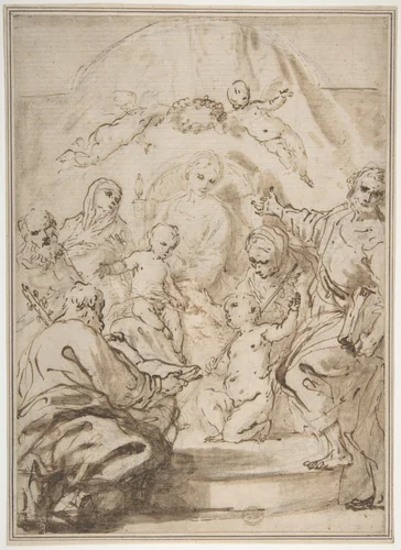 The Virgin and Child Enthroned with Attendant Saints by Antonio Gionima, drawing, 1697-1732