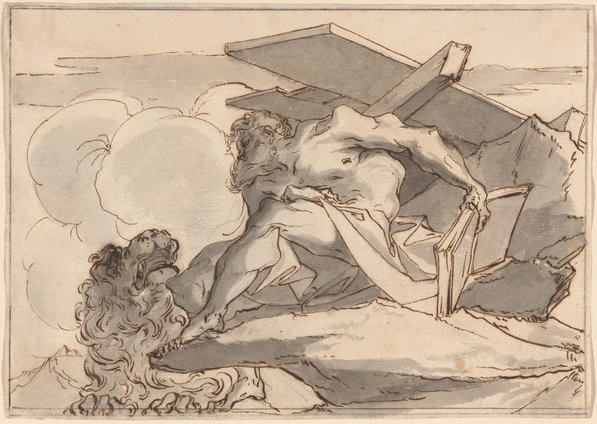 Saint Jerome in the Wilderness by Paul Troger, drawing, 1698-1762
