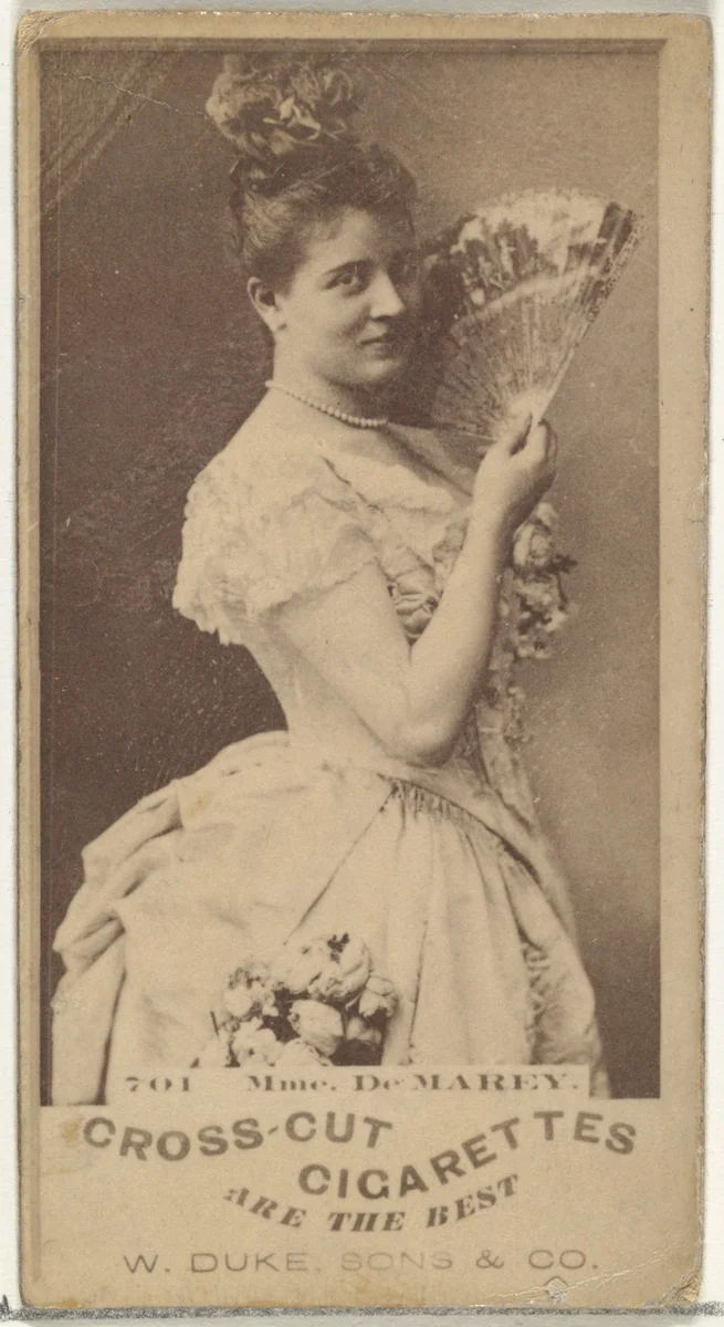 Card Number 701, Mme. De Marey, from the Actors and Actresses series (N145-3) issued by Duke Sons & Co. to promote Cross Cut Cigarettes by W. Duke, Sons & Co., photograph, 1880-1889