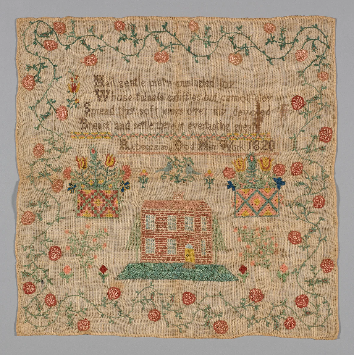 Sampler (Needlework) by Rebecca Ann Dod, textile, 1820