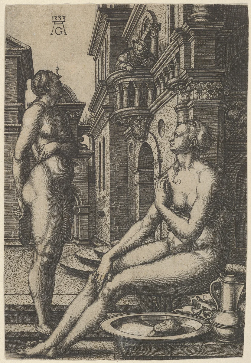 Bathsheba at the Bath by Heinrich Aldegrever, print, 1532