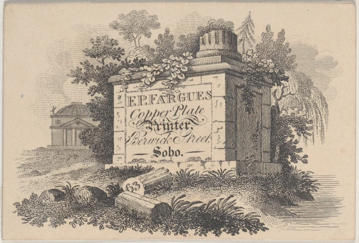 Trade Card for F.P. Fargues, Copper Plate Printer by anonymous, print, 1800-1900
