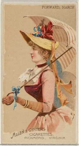 Forward, March, from the Parasol Drills series (N18) for Allen & Ginter Cigarettes Brands by Allen & Ginter, print, 1888