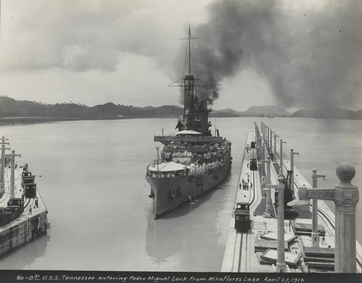 U.S.S. Tennesse entering Pedro Miguel Lock from Miraflores Lake by Unidentified Photographer, photograph, 1916
