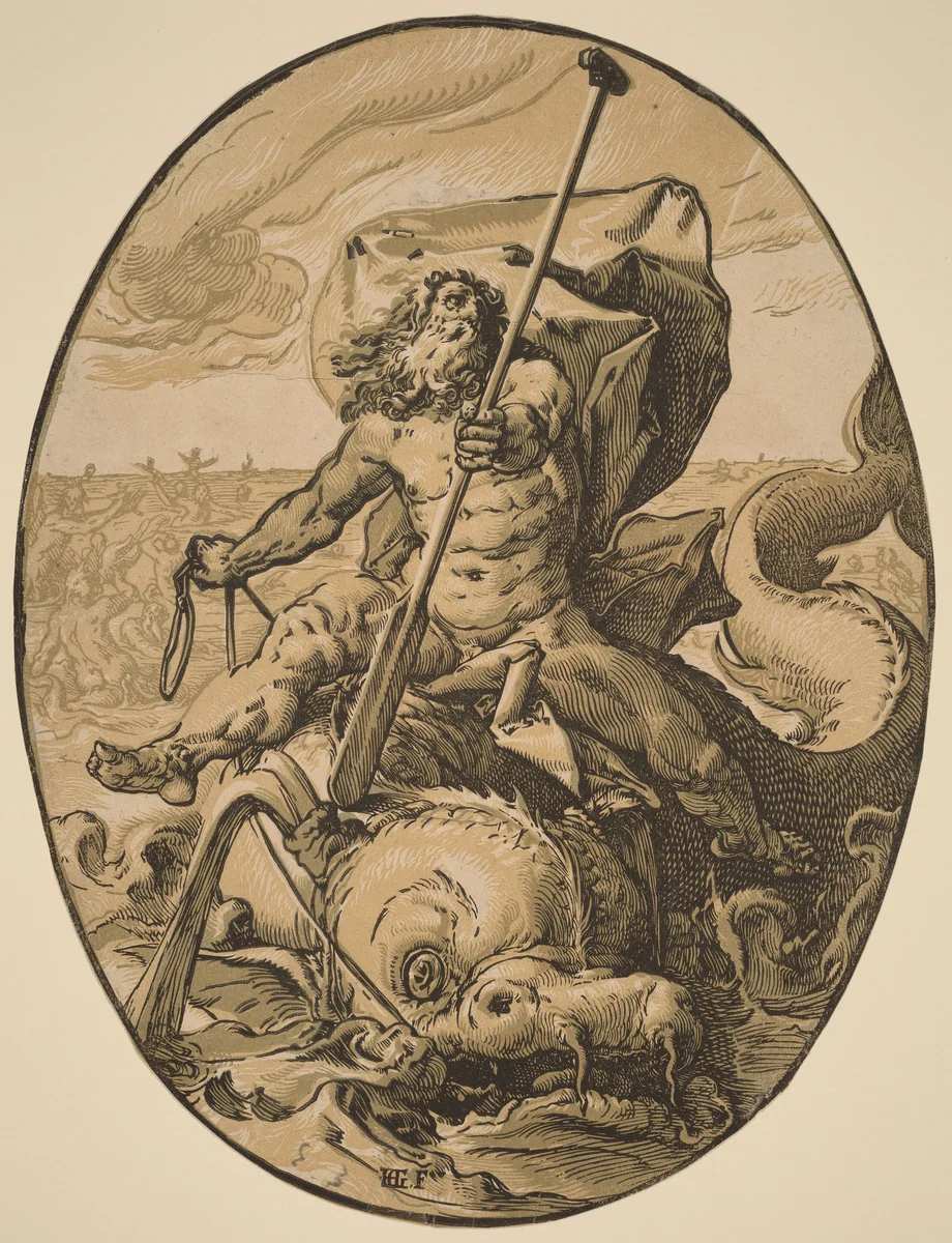 Oceanus by Hendrick Goltzius, print, 1588-1590