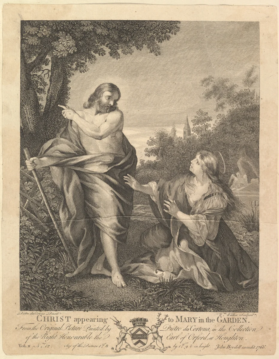 Christ Appearing to Mary in the Garden by Pietro da Cortona, print, 1766