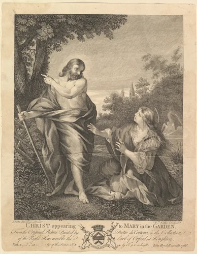 Christ Appearing to Mary in the Garden by Pietro da Cortona, print, 1766