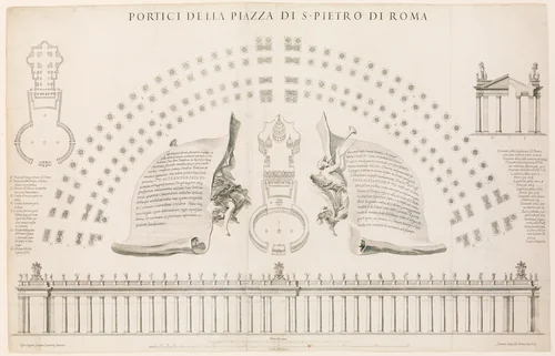 Portici della piazza di S. Pietro di Roma. Plate 44 from the Album 'Basilica di S. Pietro in Vaticano' by Giovanni Battista Bonacina, print, 1656-1667