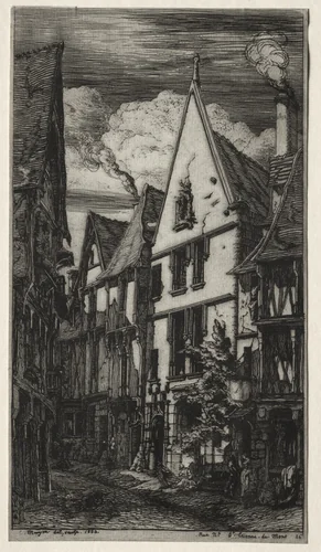 Rue des Toiles, Bourges by Charles Meryon, print, 1853