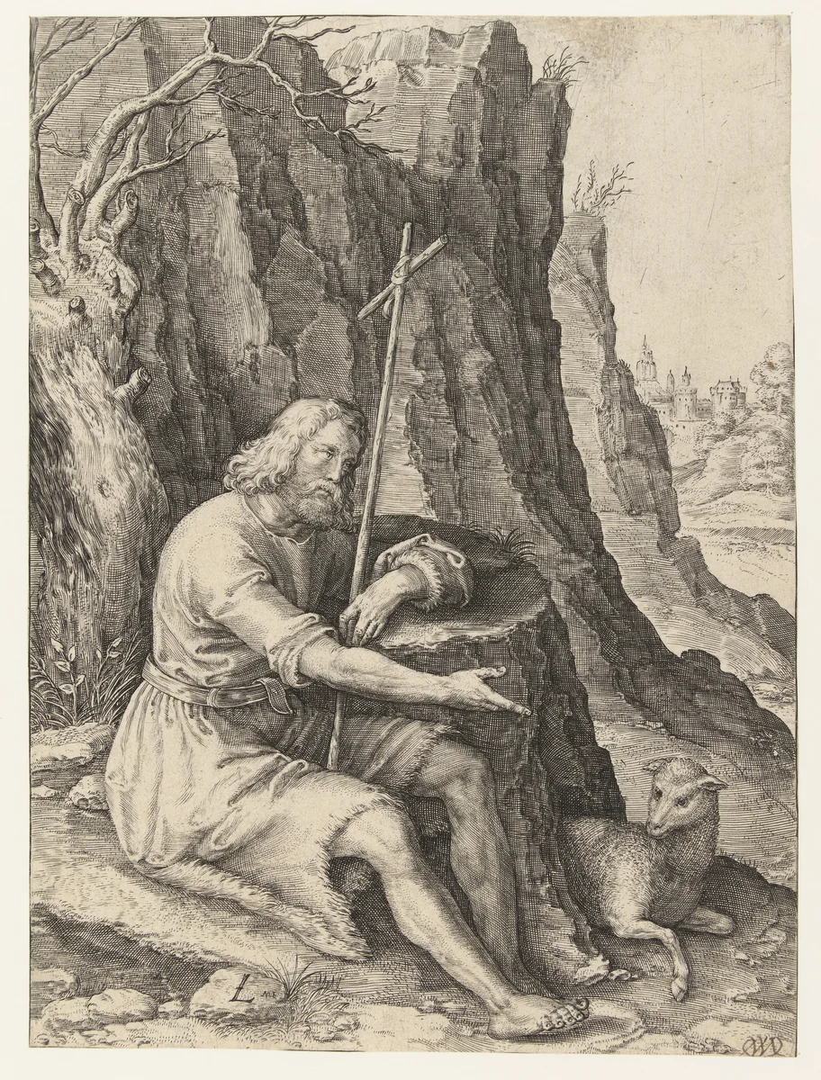 Johannes de Doper in de woestijn by Unknown, print, 1500-1550
