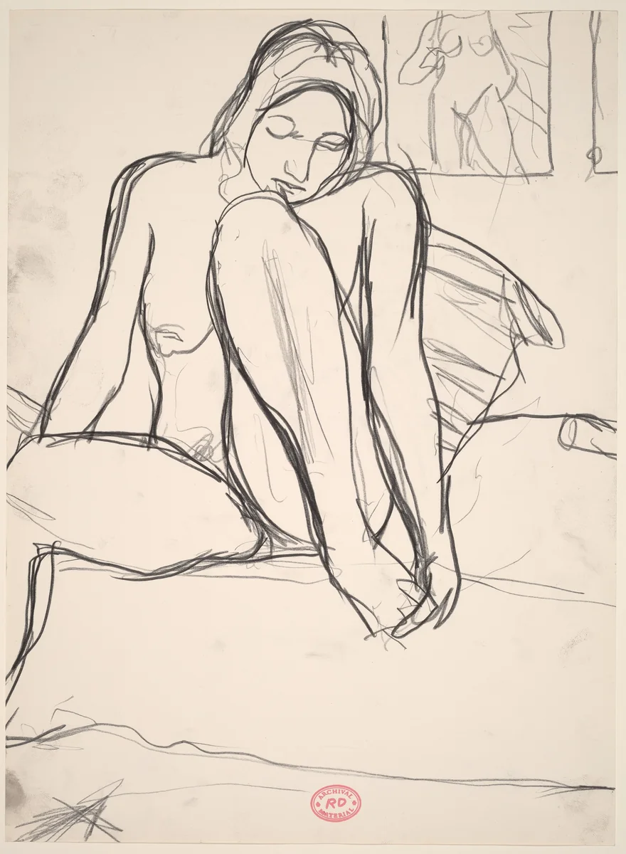 Untitled [seated nude examining her left foot] by Richard Diebenkorn, drawing, 1955-1967