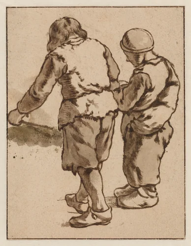 Two Boys Standing with Backs Turned by Karel Dujardin, print, 1659