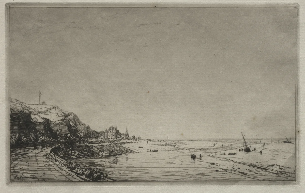 View from Port du Dives (Calvados) by Maxime Lalanne, print, 1869
