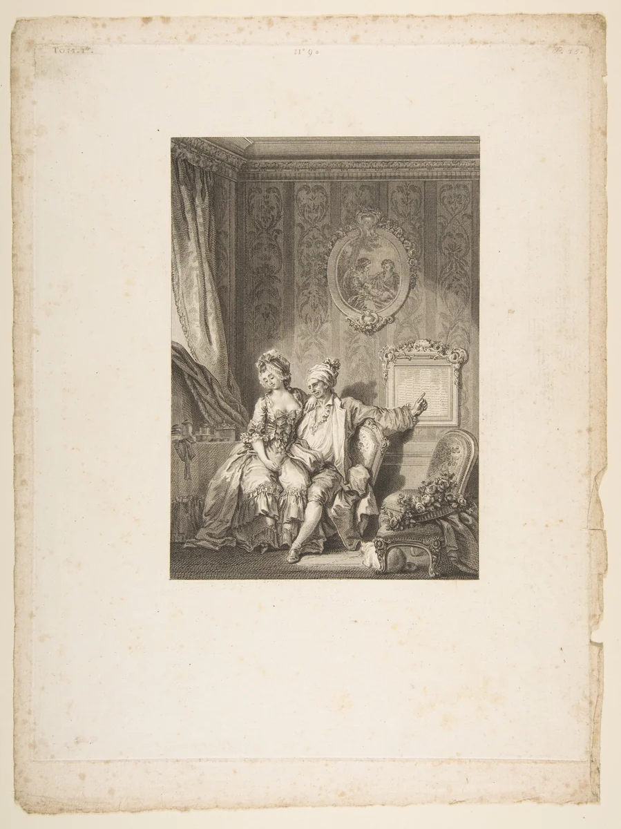 Le Calendrier des Vieillards, from "Contes et nouvelles en vers par Jean de La Fontaine. A Paris, de l'imprimerie de P. Didot, l'an III de la République, 1795" by Jean Dambrun, print, 1790-1800