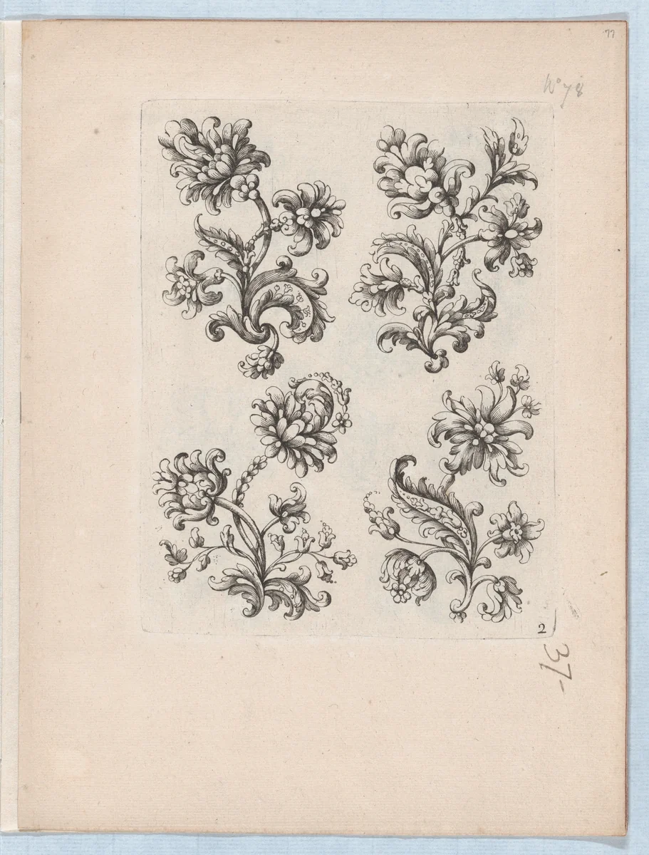Series of Small Flower Motifs, Plate 2 by Paul Androuet Ducerceau, print, 1665-1675