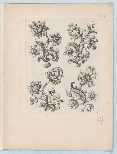 Series of Small Flower Motifs, Plate 2 by Paul Androuet Ducerceau, print, 1665-1675