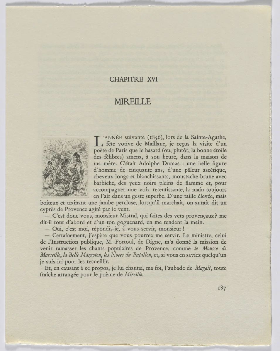 Frédéric Mistral: Mémoires et Recits by Frédéric Mistral: figures outside (page 187) by Auguste Brouet, other, 1937