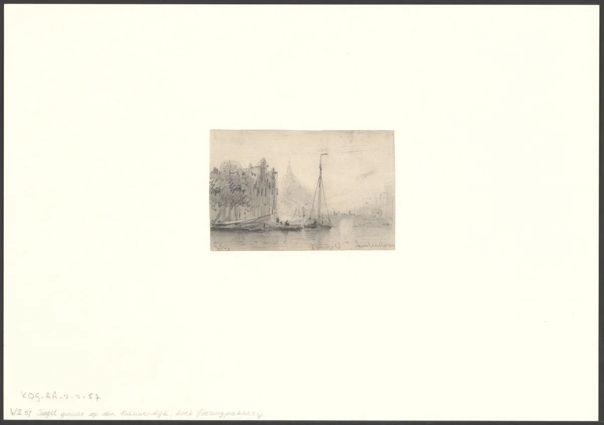 Gezicht op het Open Havenfront en de Prins Hendrikkade by Everhardus Koster, drawing, 1827-1892