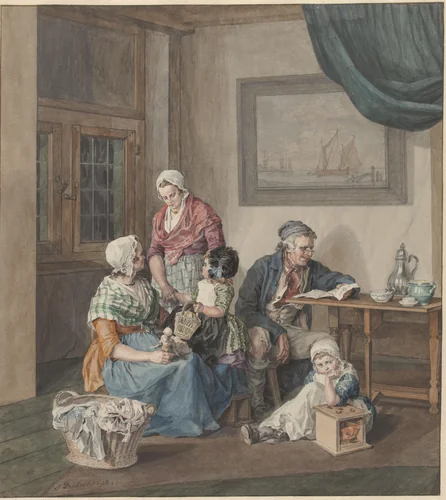 Vissersgezin by Jacob Perkois, drawing, 1766-1804