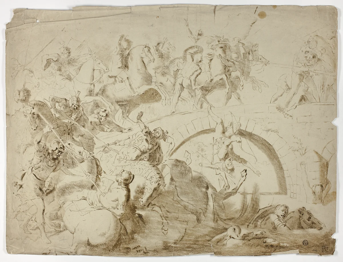 Battle of Ponte Molle by Leonard Bramer, drawing, 1616-1699