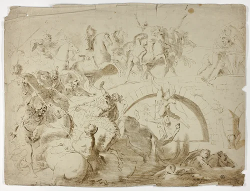 Battle of Ponte Molle by Leonard Bramer, drawing, 1616-1699